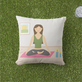 Cute Girl Doing Yoga In A Pretty Room Outdoor Pillow