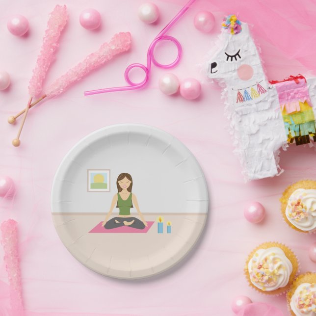 Cute Girl Doing Yoga In A Pretty Room Paper Plates (Party)