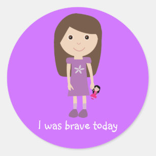 Cute Girl & Doll I Was Brave Today Lilac Stickers