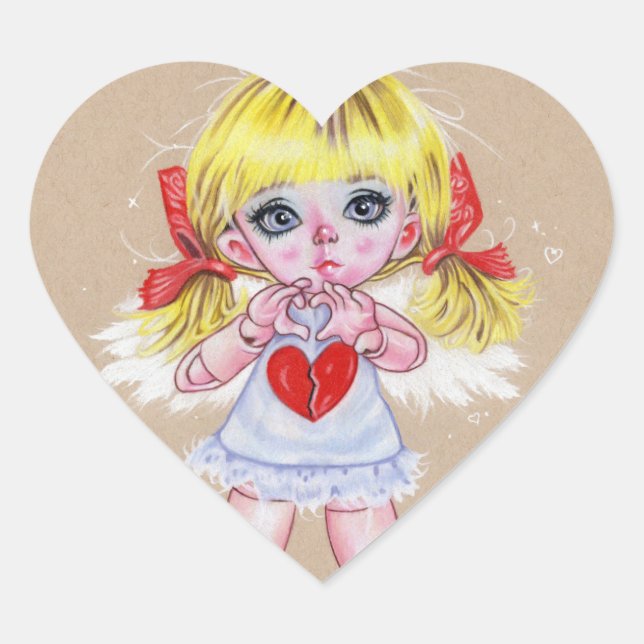 Cute girl  doll round stickers (Front)