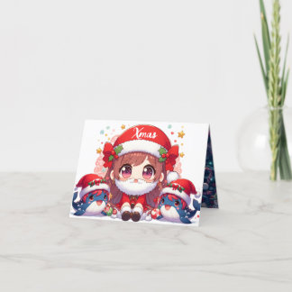 Cute Girl Dolphin Santa Claus with Beard Letterpress Thank You Card