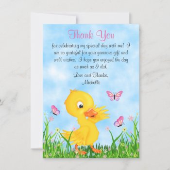 Cute Girl Duckling And Butterfly Flat Baby Shower Thank You Card by TheCutieCollection at Zazzle