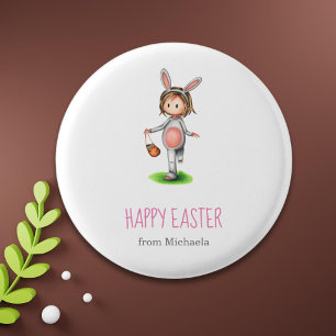 Cute Girl Egg Hunt Easter Button