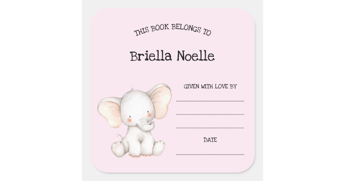 Cute girl elephant baby shower bookplate Zazzle