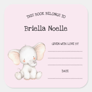 Cute girl elephant baby shower bookplate