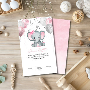 Cute Girl Elephant Baby Shower Diaper Raffle Enclosure Card