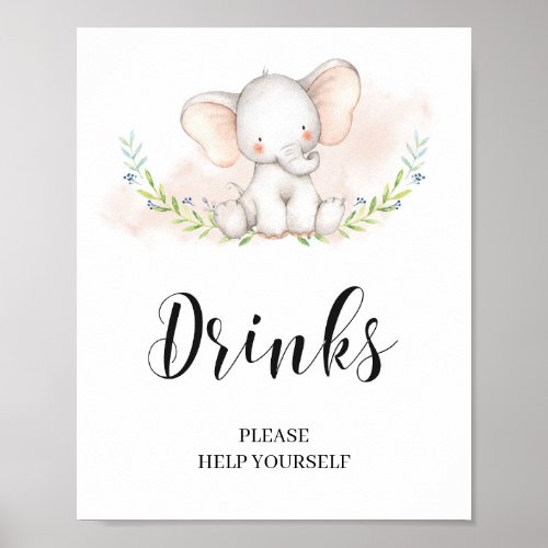 Cute Girl Elephant Baby Shower Drinks Sign