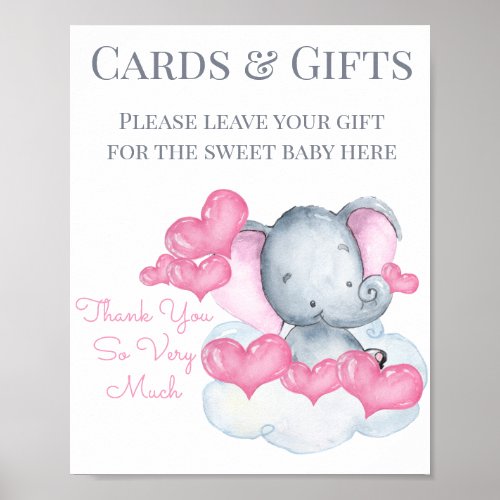 Cute Girl Elephant Baby Shower Gift Table Sign