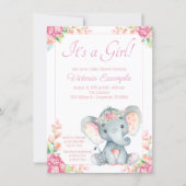 Cute Girl Elephant Baby Shower Invitation (Front)