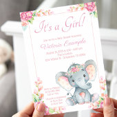 Cute Girl Elephant Baby Shower Invitation