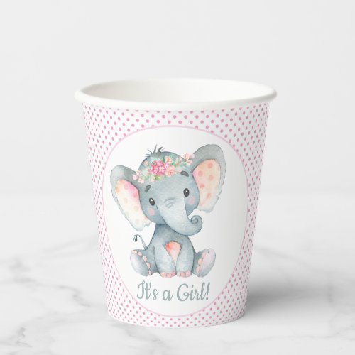 Cute Girl Elephant Baby Shower Paper Cups