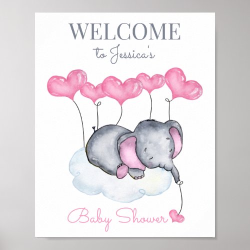 Cute Girl Elephant Baby Shower Welcome Sign