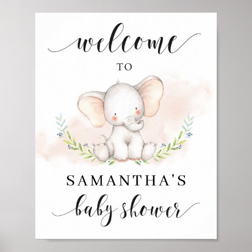 Cute Girl Elephant Baby Shower Welcome Sign
