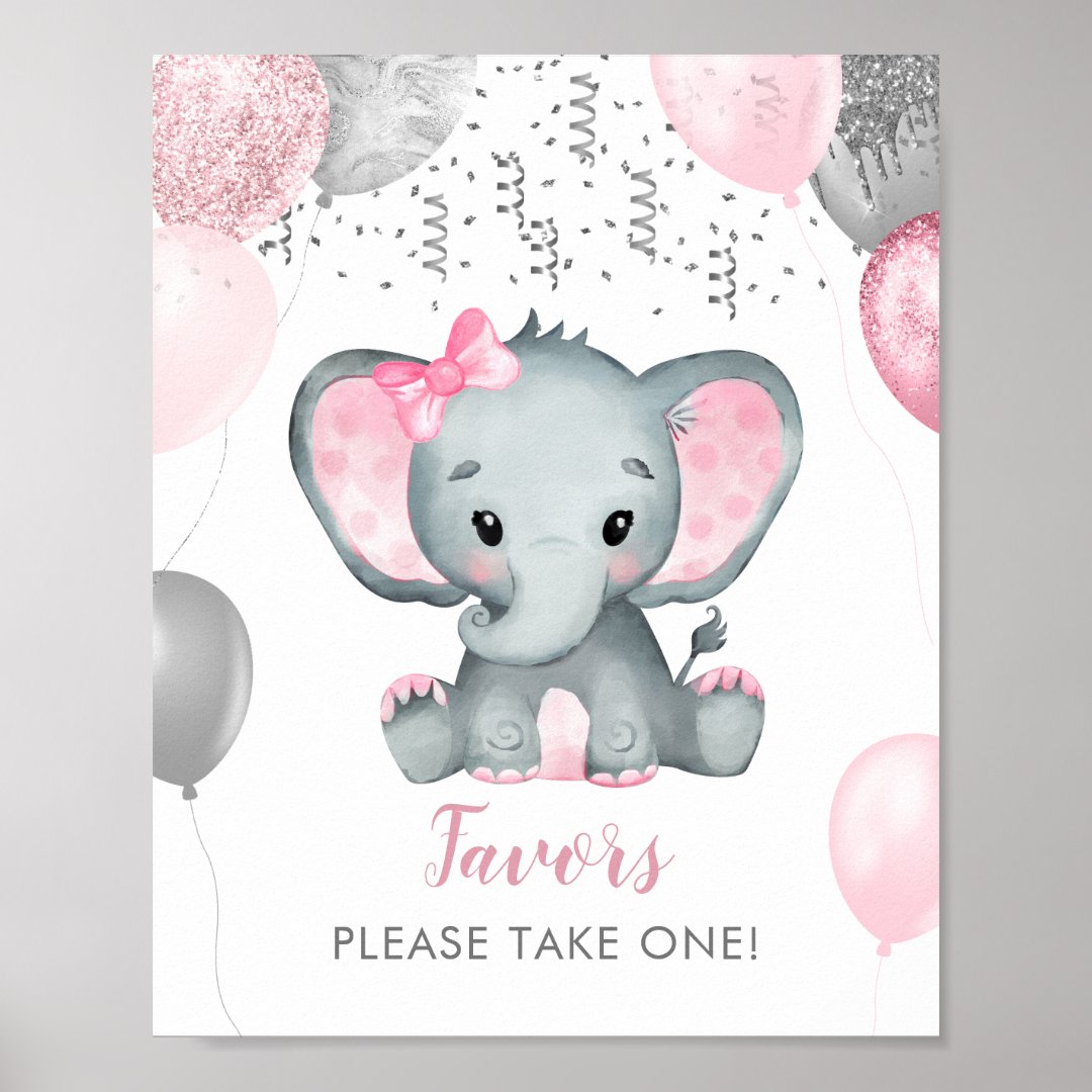 Cute Girl Elephant Balloons Baby Shower Favors Poster | Zazzle