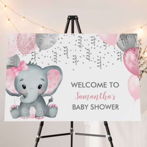 Cute Girl Elephant Balloons Baby Shower Foam Board