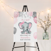 Cute Girl Elephant Balloons Baby Shower Foam Board