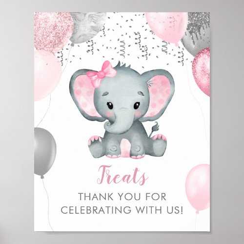 Cute Girl Elephant Balloons Baby Shower Treats Poster