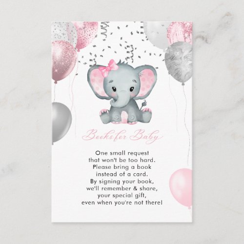 Cute Girl Elephant Balloons Books for Baby Shower Enclosure Card