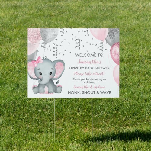 Cute Girl Elephant Balloons Drive By Baby Shower Sign