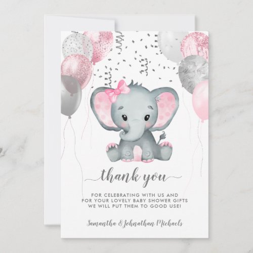 Cute Girl Elephant Balloons Drive By Baby Shower Thank You Card