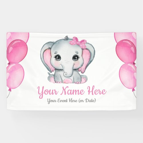 Cute Girl Elephant Banner Sign Table Decor
