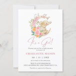 Cute Girl Elephant Floral Moon Baby Shower Invitation at Zazzle