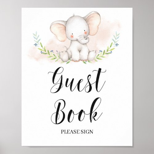 Cute Girl Elephant Guest Book Sign Baby Shower