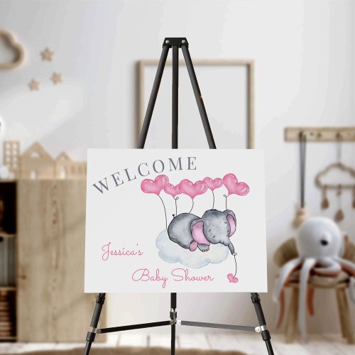 Cute Girl Elephant on Cloud Welcome Easel Sign