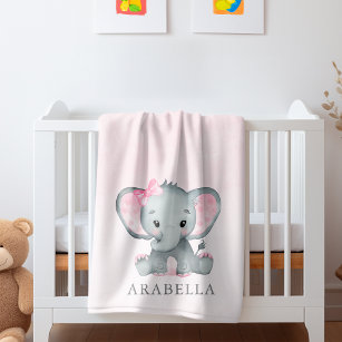 Cute Girl Elephant Pink Baby Blanket