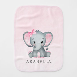 Cute Girl Elephant Pink Baby Burp Cloth