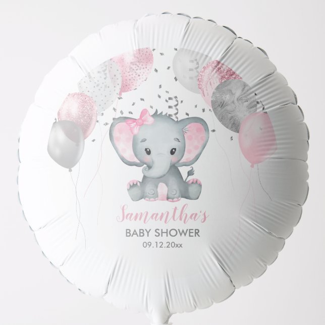 Cute Girl Elephant Pink Baby Shower Balloon (Front)