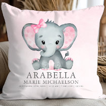 Cute Girl Elephant Pink Baby Throw Pillow