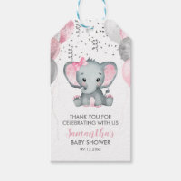 Cute Girl Elephant Pink Balloons Baby Shower Gift Tags