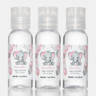 Cute Girl Elephant Pink Balloons Baby Shower Hand Sanitizer