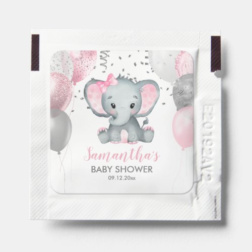 Cute Girl Elephant Pink Balloons Baby Shower Hand Sanitizer Packet