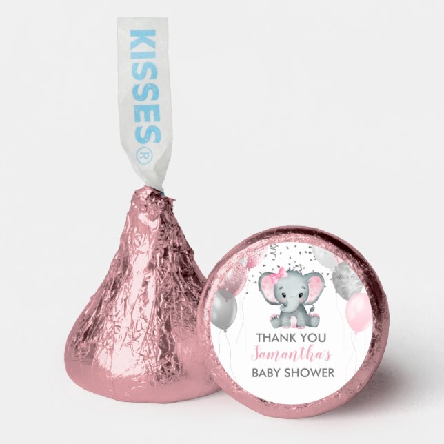 Cute Girl Elephant Pink Balloons Baby Shower Hershey®'s Kisses® (Front)