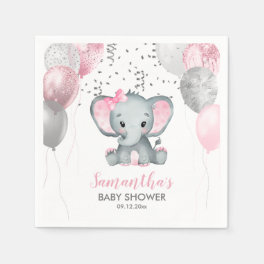 Cute Girl Elephant Pink Balloons Baby Shower Napkins