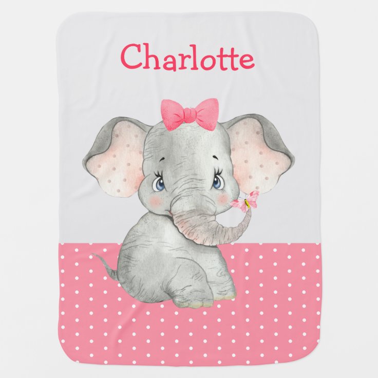 Cute Girl Elephant Pink Gray Personalized Baby Blanket | Zazzle