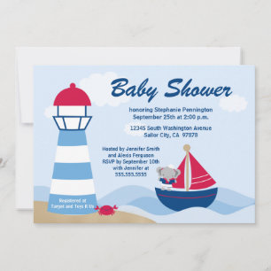 Cute girl elephant sailor baby shower invitation