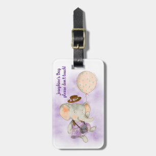 Cute girl elephant with balloon, personalize it luggage tag