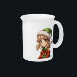 Cute Girl Elf Beverage Pitcher<br><div class="desc">Cute blonde Christmas elf illustration in anime style</div>