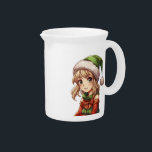 Cute Girl Elf Beverage Pitcher<br><div class="desc">Cute blonde Christmas elf illustration in anime style</div>