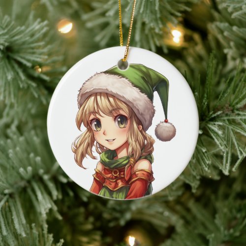 Cute Girl Elf Ceramic Ornament