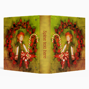 Cute Girl Elf Holiday Art Personalized 3 Ring Binder