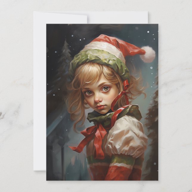 Cute Girl Elf Holiday Card (Front)