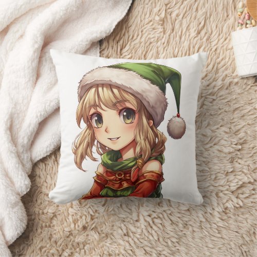 Cute Girl Elf Throw Pillow