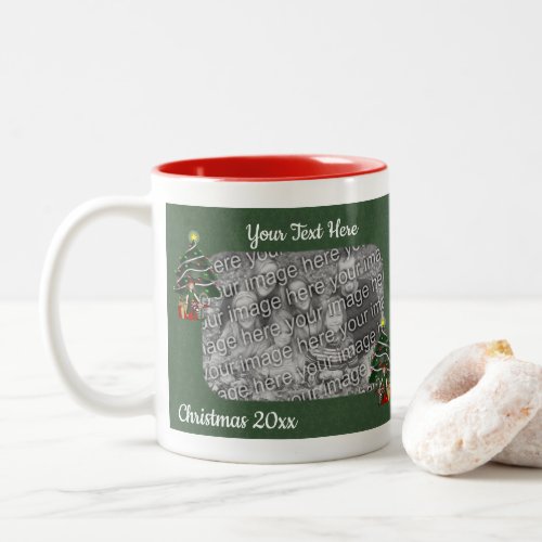 Cute Girl Elf Tree Christmas Personalized Photo Two_Tone Coffee Mug