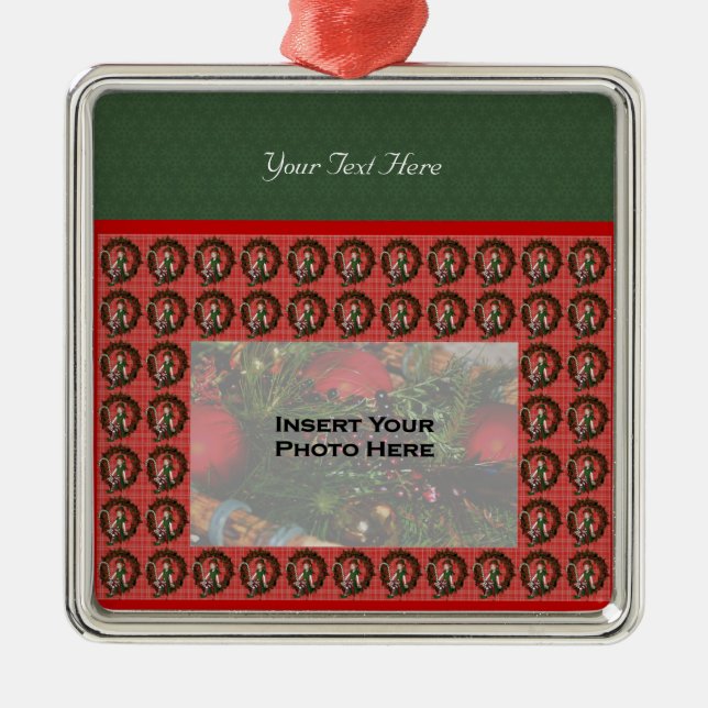 Cute Girl Elf Wreath Holiday Photo Ornament (Front)