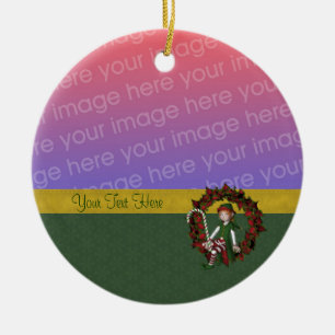 Cute Girl Elf Wreath Holiday Photo Ornament