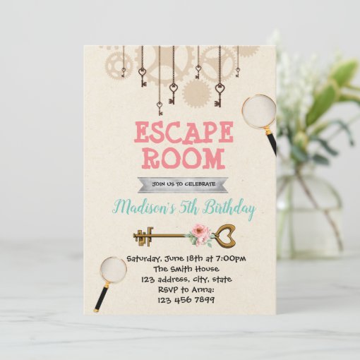 Cute girl escape room party invitation | Zazzle